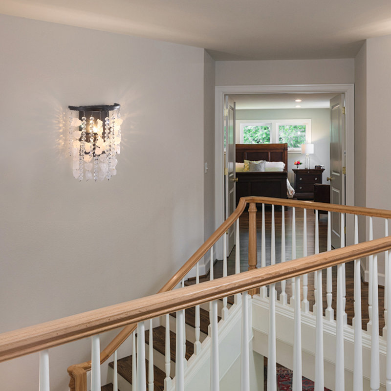 Natural Stone & Crystal Bead Flush Mount Sconce