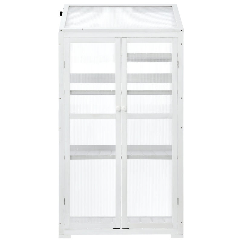 Ricky 62" H Portable Wooden Greenhouse with Wheels & Adjustable Shelves, White