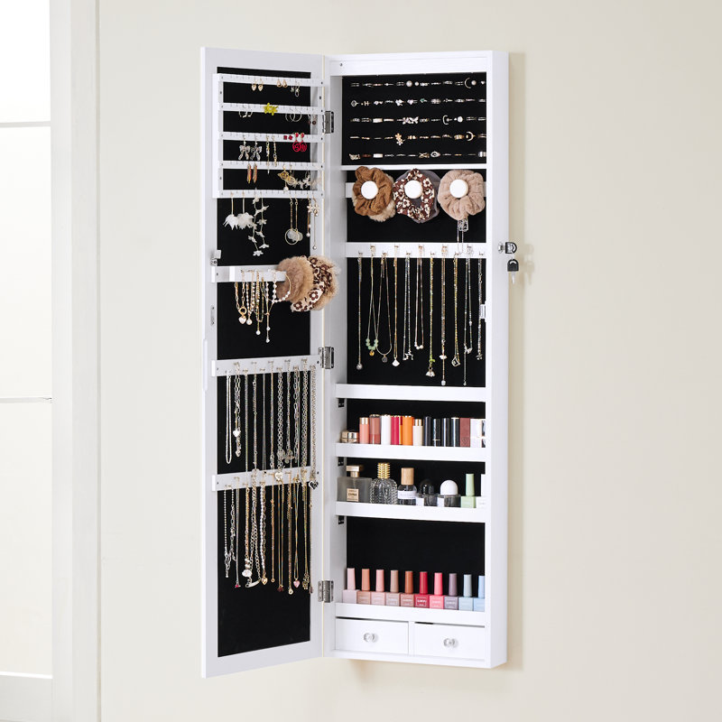 Armoire à bijoux 14,2 po de largeur avec miroir, White