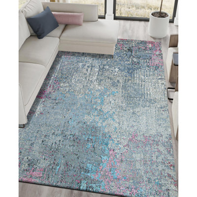 Handmade Silk and Wool Abstract Area Rug