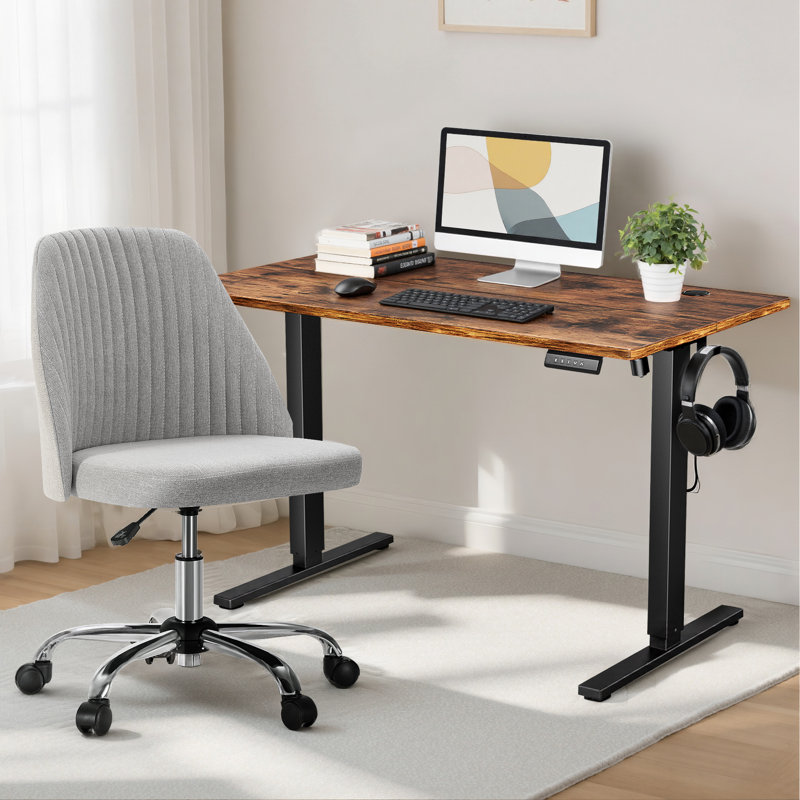 Ergonomic Home Office Desk And Chair Set, Standing Desk And Chair Combo, Adjustable, Rust Brown/Black