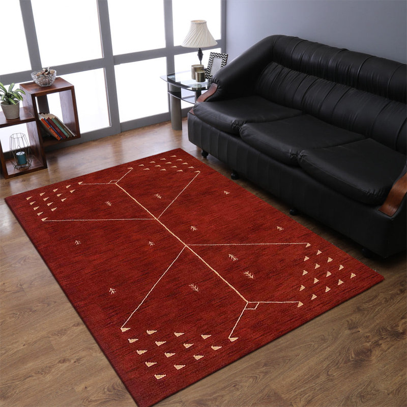 Tapis écologiques tissés à la main en laine tissée à la main - couleur rouge, motif géométrique, tapis épais antidérapants faits à la main pour le salon, la chambre à coucher