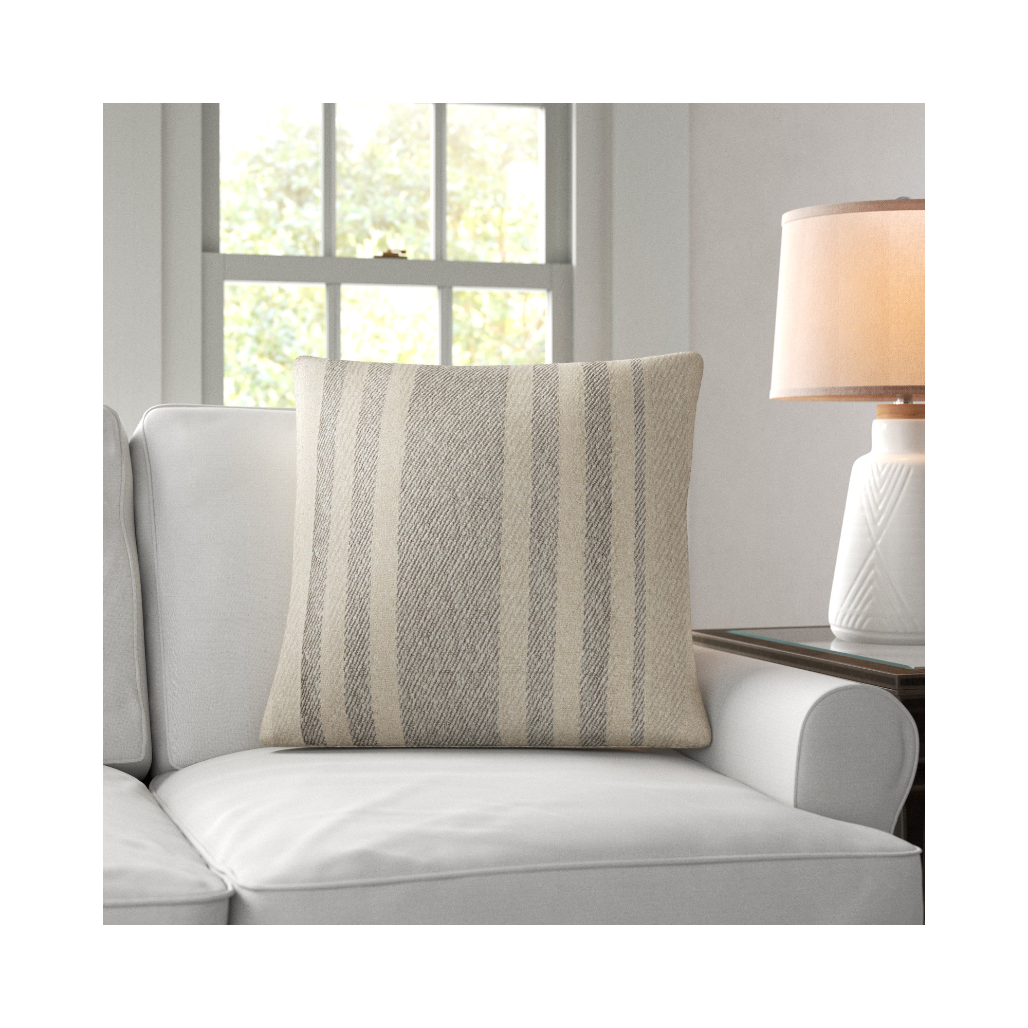 Sorden Striped Cotton Throw Pillow, 22" x 22", Polyester/Polyfill, Brown
