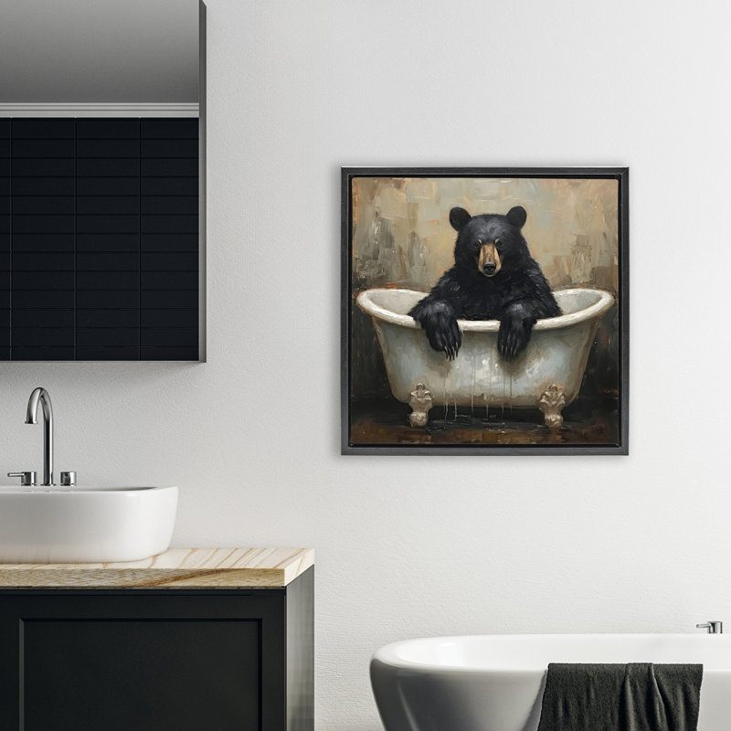 Cadre flottant Black Bear Bath Time, design par Tina LeCour, H 25 po x l 25 po, Cadre flottant noir de jais