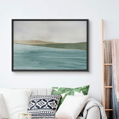 «Minimal Landscape Gold Emerald And Teal Mountains And Ocean», reproduction d'art sur toile