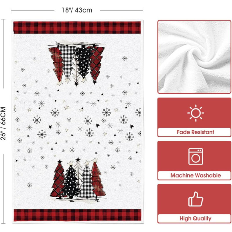 Buffalo Plaid Xmas Trees Snowman Truck Merry Christmas Kitchen Towels Dish Towels, Farmhouse Decoration Hand Towels Set Of 6