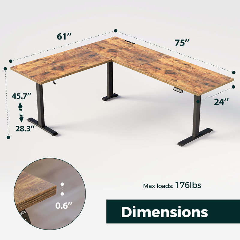  75" L-shaped Electric Height Adjustable Standing Desk with Headphone Hook for Home Office,Desk With Memory Controller,Easy to Assemble