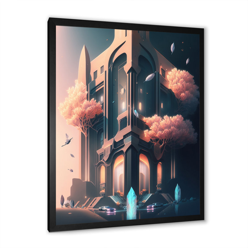 «Architectural Futuristic Building V», reproduction sur toile, L 12 po x H 20 po, Impression noire sur toile encadrée