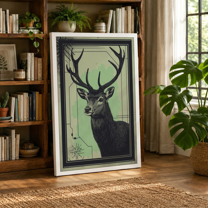 Antlered Deer Boho - Wrapped Canvas, 18x12 - 45.7 x 30.5 cm, Ochre Border