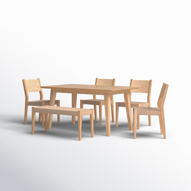 Ensemble de salle à manger en bois massif pour 6 personnes Aniek, Naturel