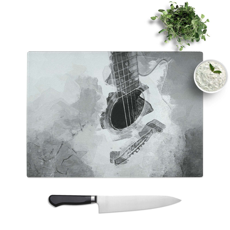 Tempered Glass Cracked Acoustic Guitar Chopping Board, 39 cm W x 28.5 cm L