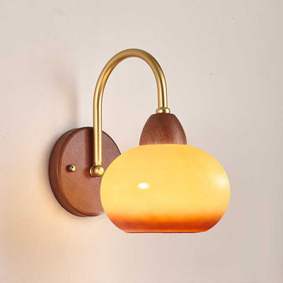 Persimmon Shape Glass Wall Lamp With Wooden Base