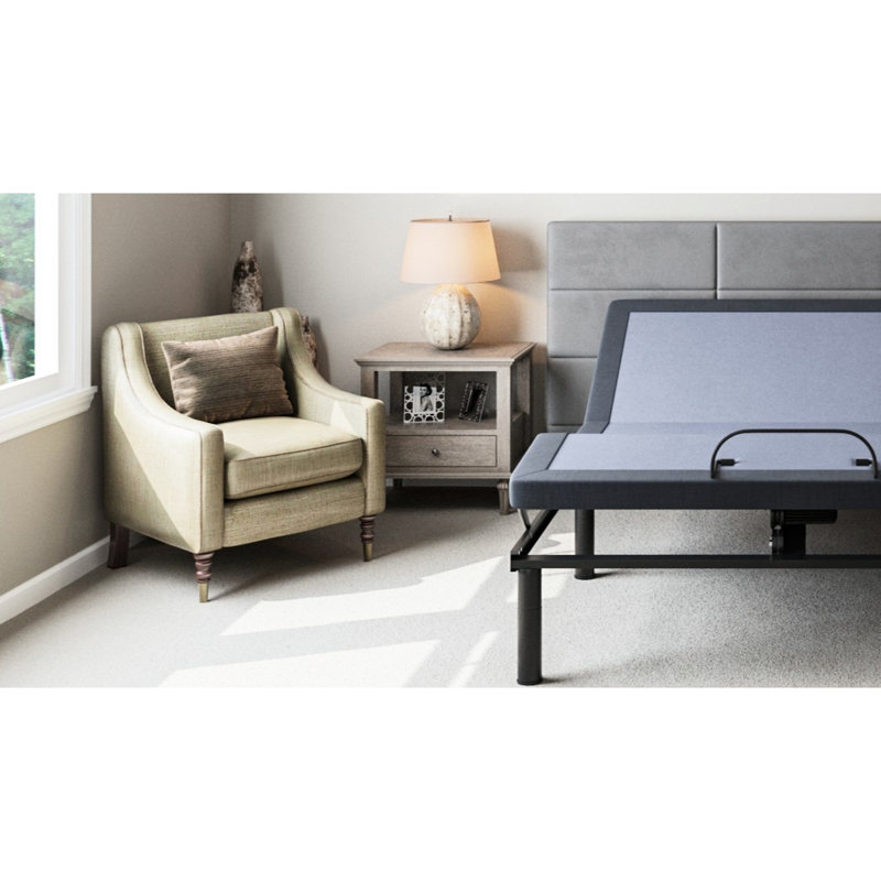 Adjustable Bed Base Os2 For Queen - Head And Foot Position , Programmable Memory Position, Emergency Power Down Battery Box, 850 Lbs Capacity, Blue Silk