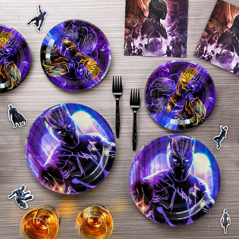 112 pièces de décorations de fête Black Panther, fournitures de fête d'anniversaire