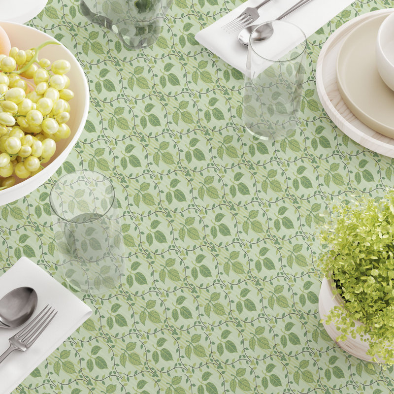 Green Leaves Ornaments Cotton Tablecloths Floral, 104" x 52"
