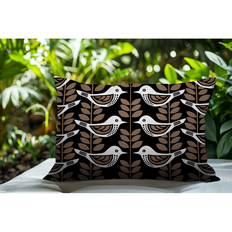 Oreiller rectangulaire réversible intérieur / extérieur Amiri Bird, Rectangle H 14 po x l 20 po, Noir