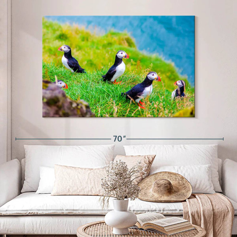 Puffins On Grass, 34" H x 51" W