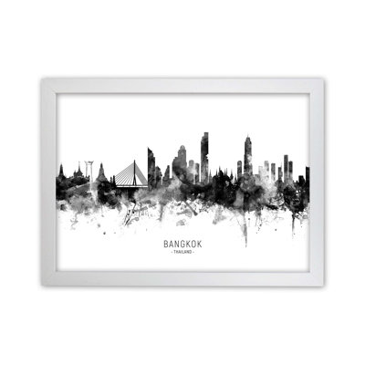 Bangkok Thailand Skyline Black White City Name by Michael Tompsett - Print