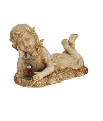 Statue de jardin d'extérieur à énergie solaire 14,25 po beige et brune à DEL