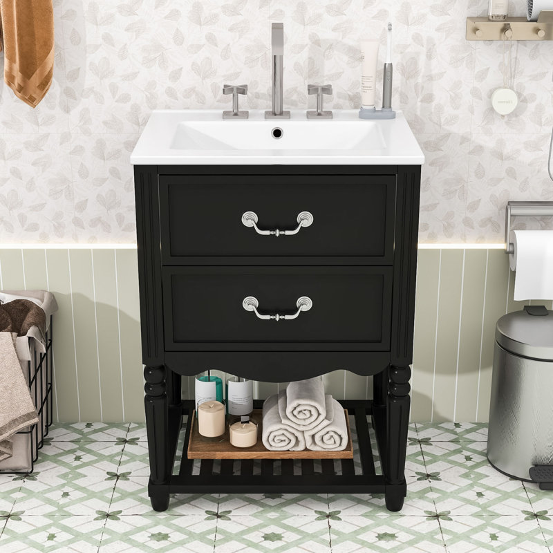 Retro Palace Bathroom Vanity: Timeless Elegance with Functional Storage, Black