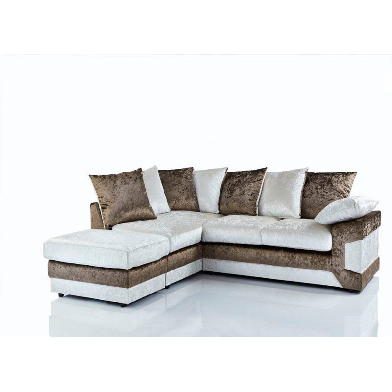 5 Seater Corduroy Corner Sectional, Left Hand, Brown/Black