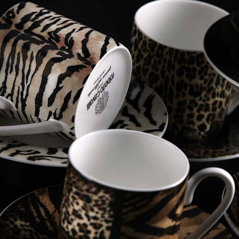 Coffee Cup & Saucer AFRICA DARAK AND GABON Set of 2 in Luxury Box diam. 2.3in, H 2.5in, Cap. 4 oz, Saucer diam. 4.75in