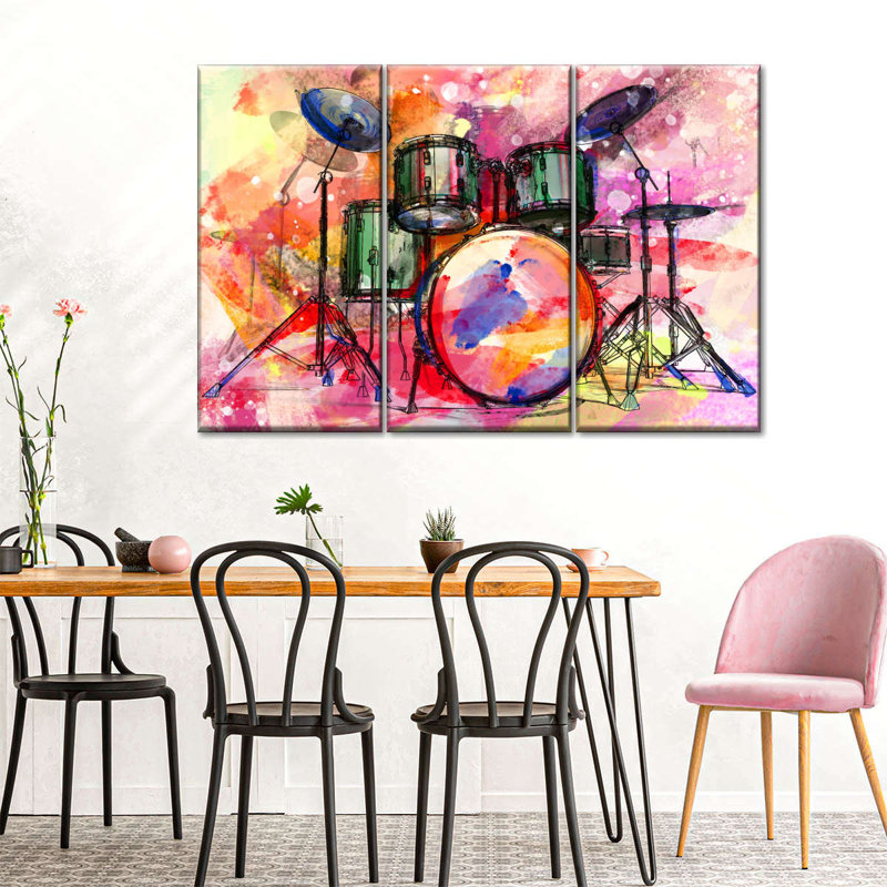 Ensemble de tambour sur toile 3 pièces Drums, H 36 po x l 57 po