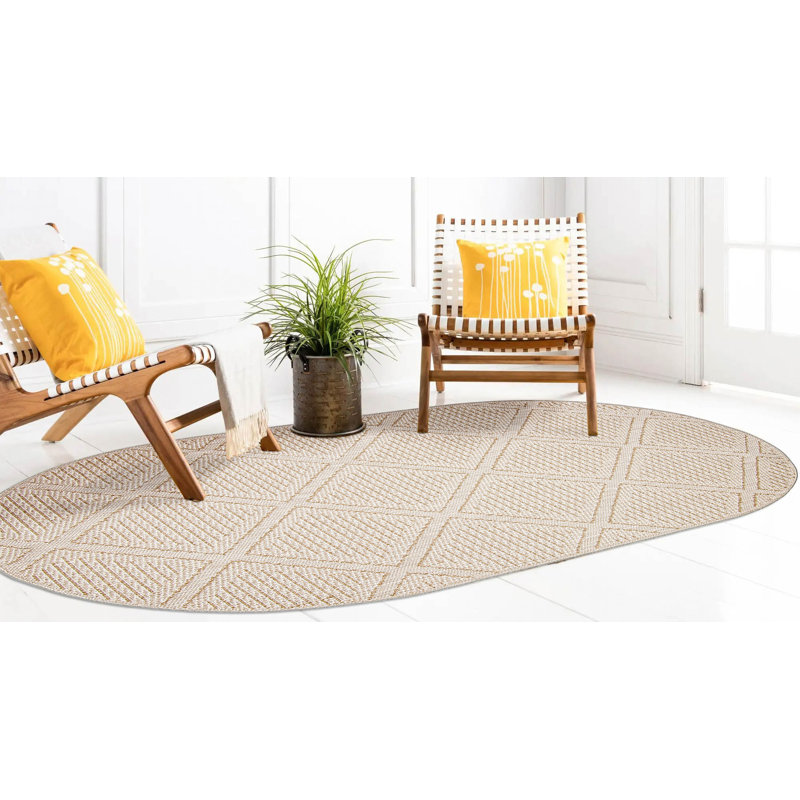 Tapis de couloir en polypropylène tissé à plat à la machine 2 pi 6 po x 8 pi Aref, Ovale 8 pi x 10 pi