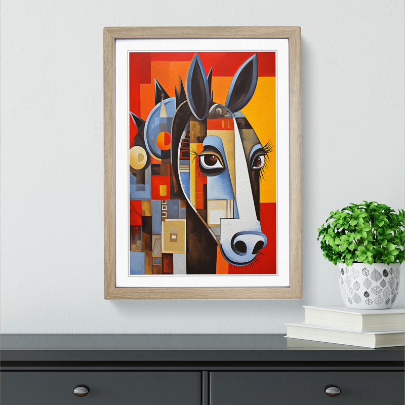 XYZ-FRM-V1223-535 Donkey Constructivism No.3 - Single Picture Frame Print on Wood, Oak, 64cm H x 46cm W x 2cm D