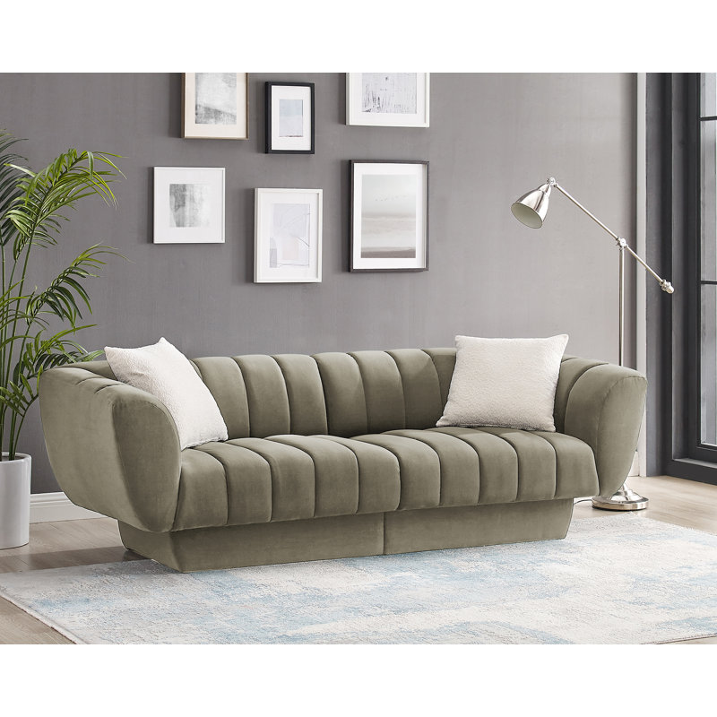 Charlotte 224Cm Velvet Rolled Arms Chesterfield Sofa, Beige