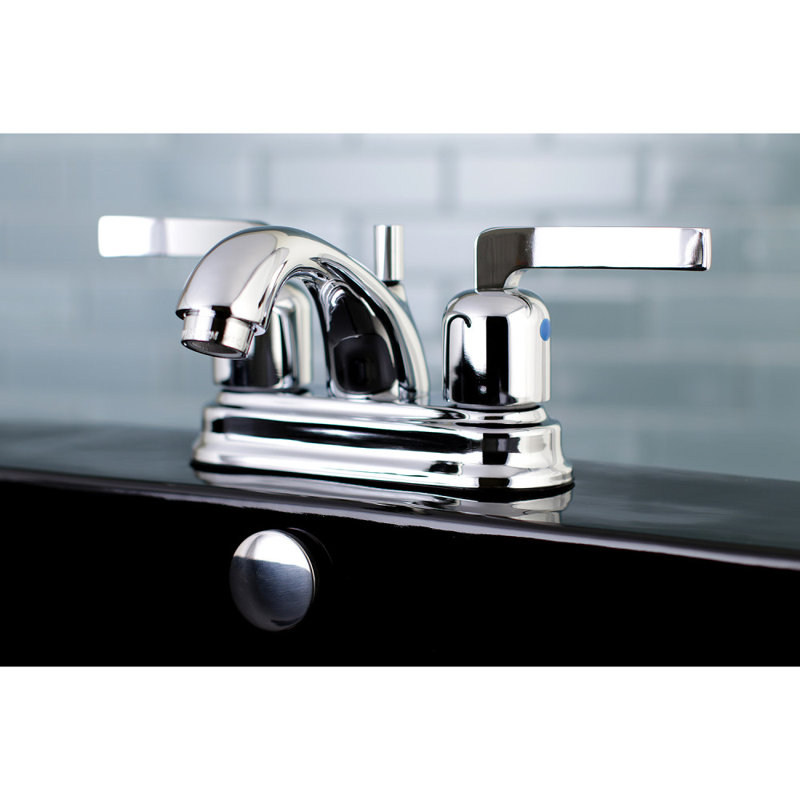 Kingston Brass Centurion Two-Handle 3-Hole Deck Mount 4" Centerset Bathroom Faucet with Plastic Pop-Up, Polished Chrome