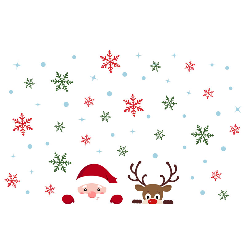Décalcomanie murale Noël flocons de neige, Rudolph et père Noël