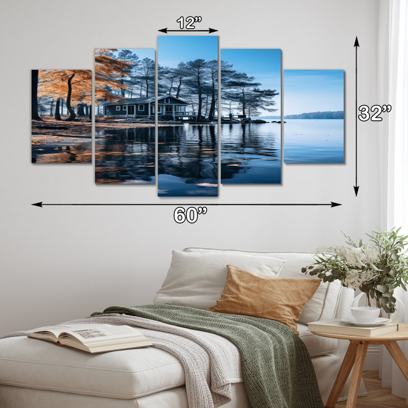 Lake Blue Lakeside Whispers - Décoration murale paysages - 5 panneaux