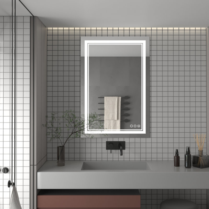 Atherton Modern Frameless Anti-Fog LED Lighted Dimmable Wall Mounted Bathroom Vanity Mirror