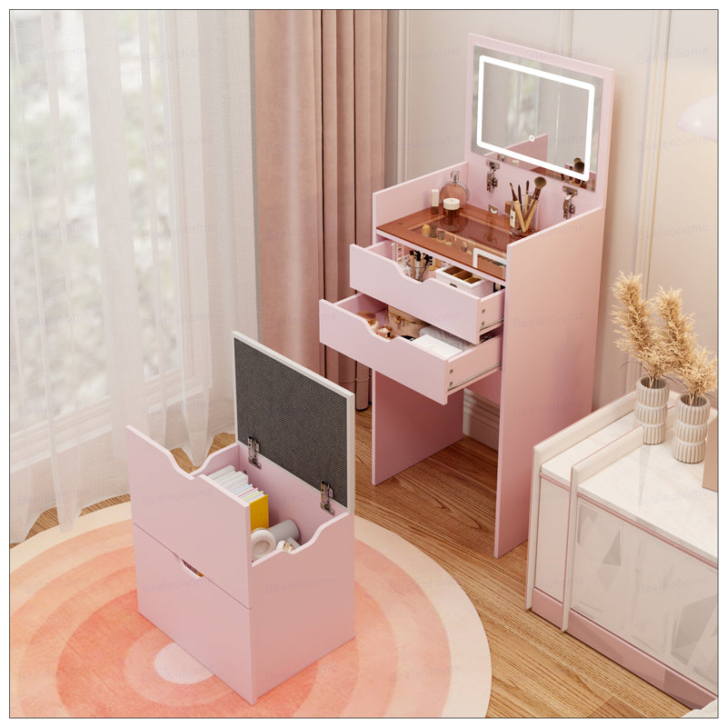 Coiffeuse et tabouret, ensemble de coiffeuse multifonctionnel 3-en-1, avec trois modes d'éclairage, miroir HD, deux tiroirs coulissants et un tabouret de rangement caché.