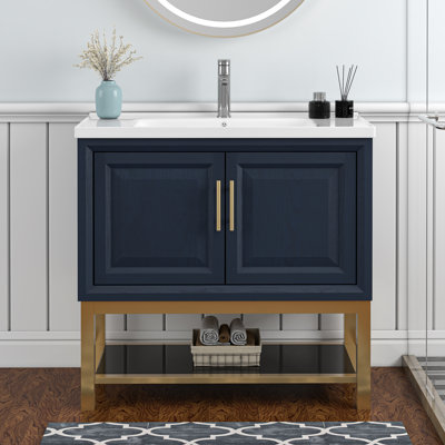 Festival 36" Single Bathroom Vanity with Ceramic Top-Navy
