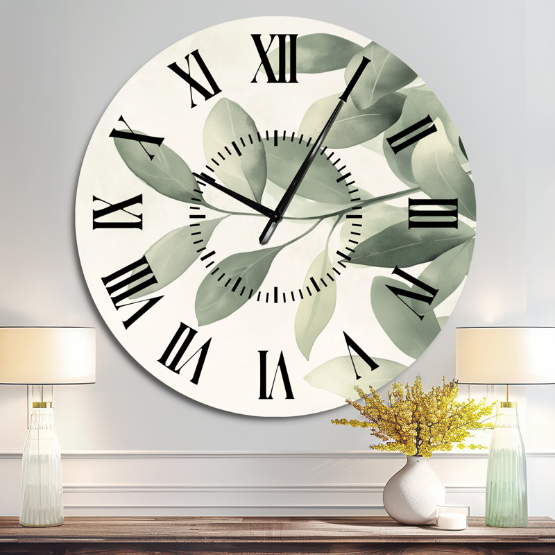 Feuilles de sauge douce - horloge murale moderne en métal, imprimée sur métal, Surdimensionné