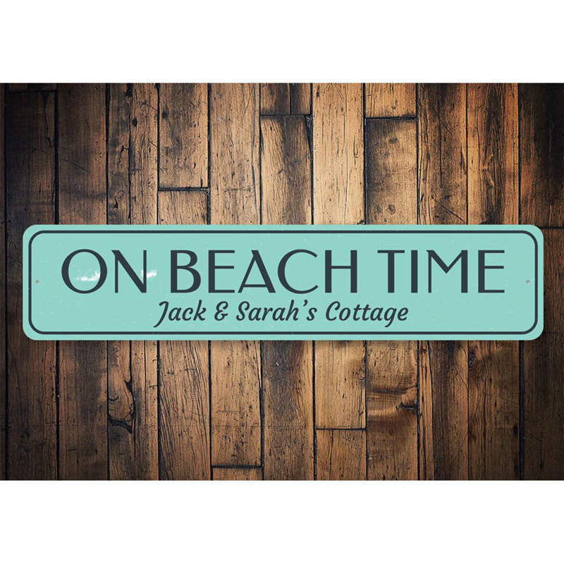 Plaque en aluminium «On Beach Time», H 4 po x l 18 po x P 0,04 po