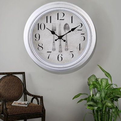 Horloges murales rétro WOOPHEN, horloge murale rétro silencieuse de 10 po, à quartz, à piles, décorative, ronde, facile à lire, pour la cuisine, la maison, le salon, la salle à manger, la chambre à coucher, le bureau, l'école (blanc)