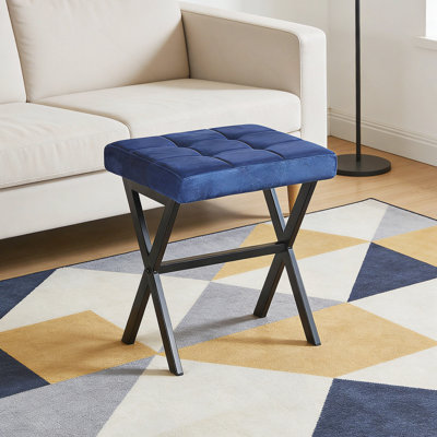 Stool/Chair,1Pcs,BLUE FABRIC,Metal Leg,40.5X33.5X44.5Cm
