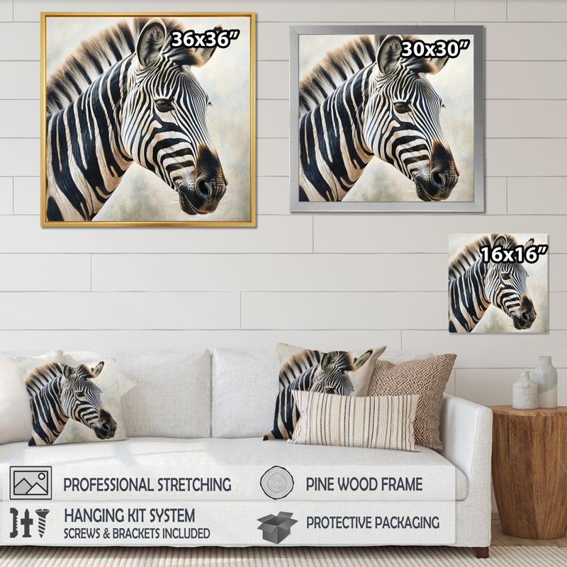 Décoration murale zèbre africain II - Animaux, H 36 po x l 36 po x P 1,5 po, Cadre doré à une seule photo