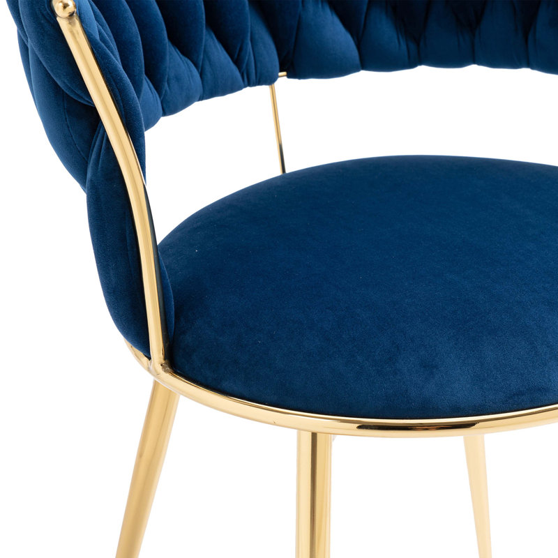 Navy Velvet Upholstered Side Chair with Gold Metal Legs