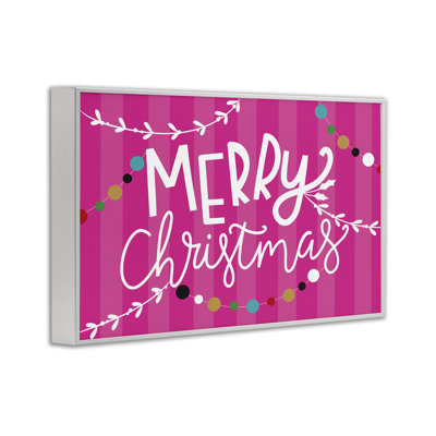 «Merry Christmas over Pink Stripes», art de la giclée encadrée, design par Louise Allen Designs
