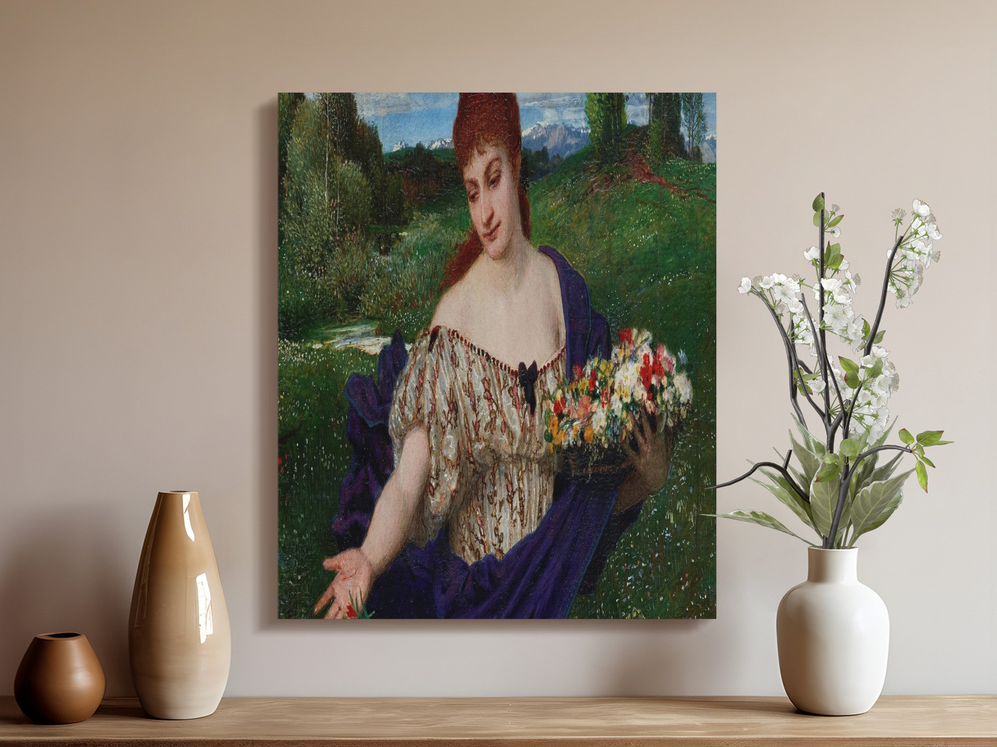 Lark Manor Woman with Flowers Canvas Wall Art, Gallery Wrapped Print ...