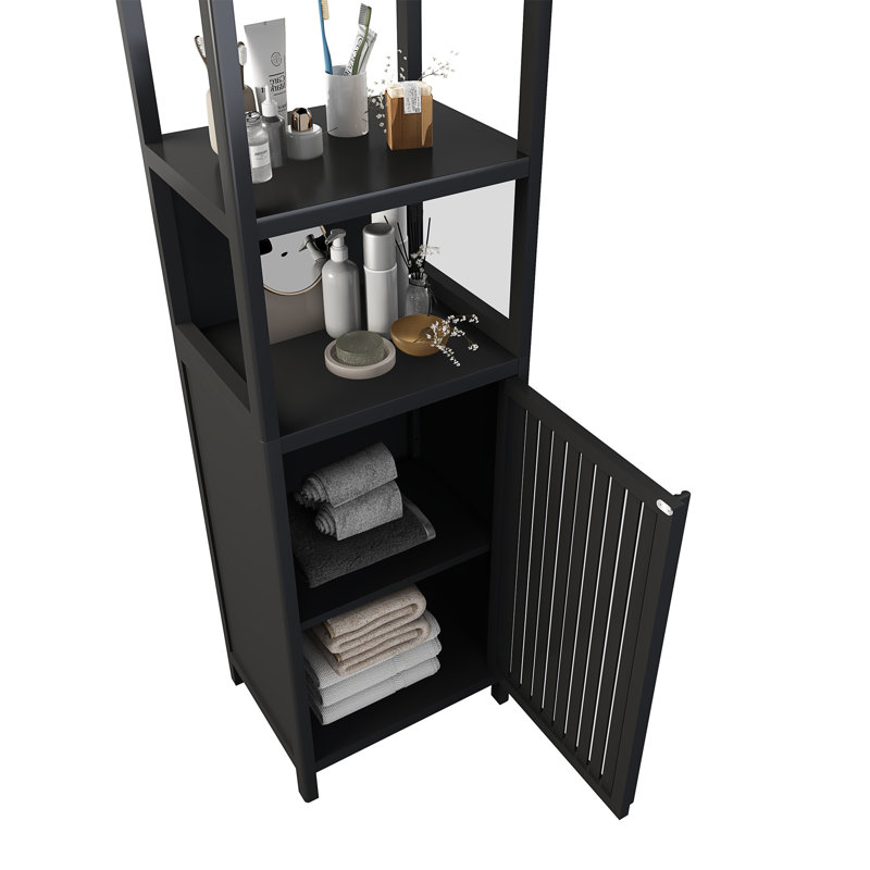 Grande armoire de rangement noire avec porte à volets et 3 niveaux de rangement NOIR
