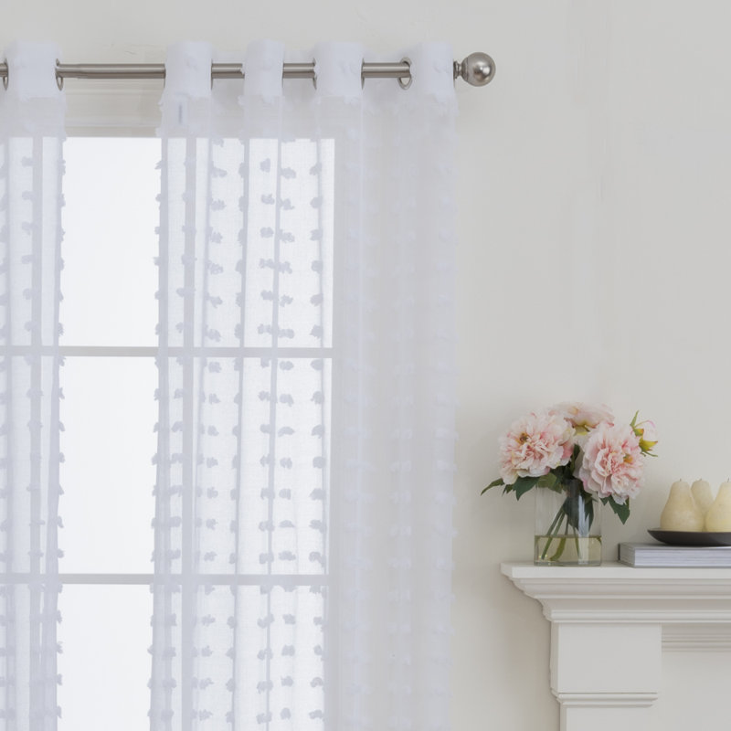 Dinjar 100% Polyester Semi-Sheer Puffed Accented Solid Color Curtain Panel with Grommet Top , 52" W x 95" L