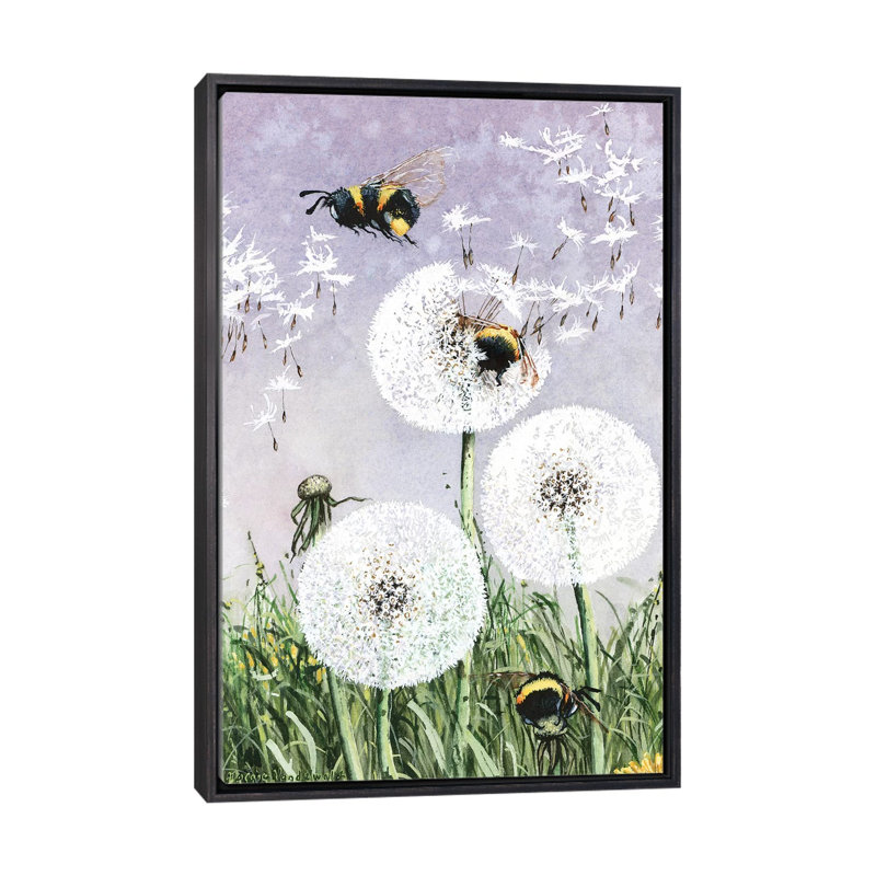 Reproduction d’art, "dandybees" par Maggie vandewalle, H 40 po x l 26 po x P 1,5 po, Toile avec cadre noir patiné