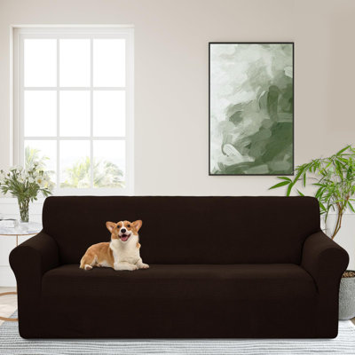 Housse de protection pour canapé extensible avec housse de canapé lavable avec mousse antidérapante et fond élastique pour enfants, chien (grand / chocolat)