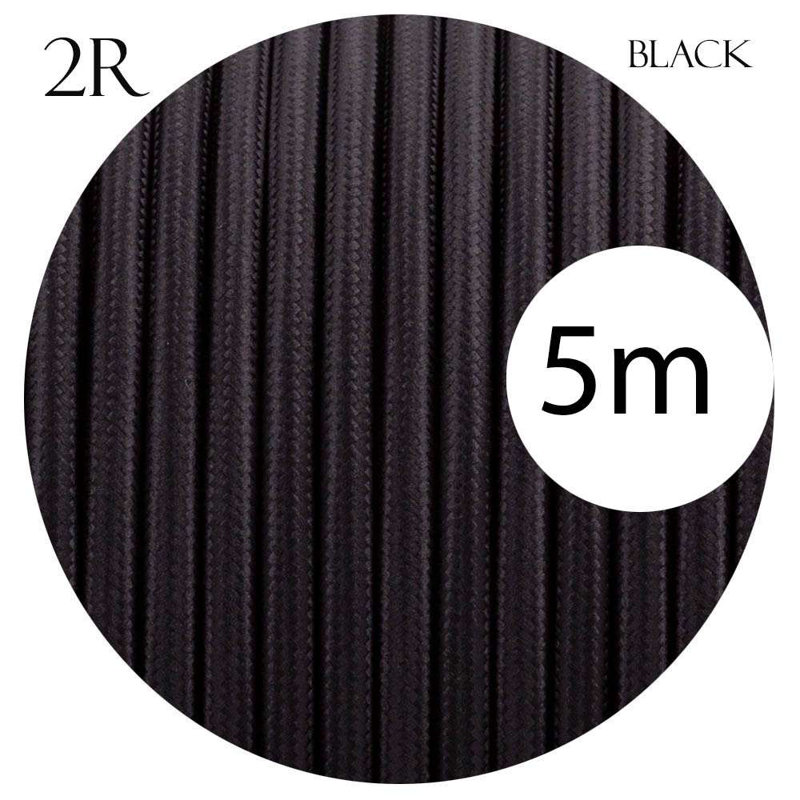 5m 2 Core Round Fabric Electrical Cable Braided Flex Cord for Lightning Lamp and DIY Projects, Black