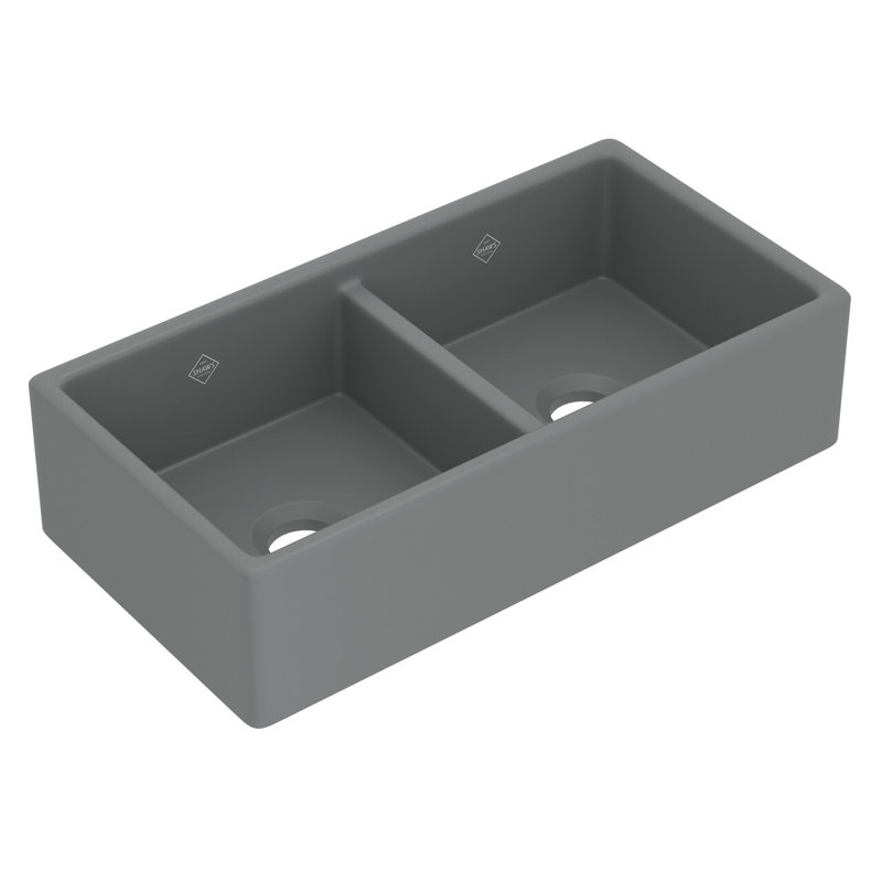 Shaker™ 35" L x 18" W Double Basin Farmhouse Kitchen Sink, Matte Gray